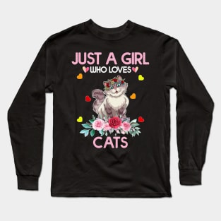 Cat  For  Girls Kids, Just A Girl Who Loves Cats Long Sleeve T-Shirt